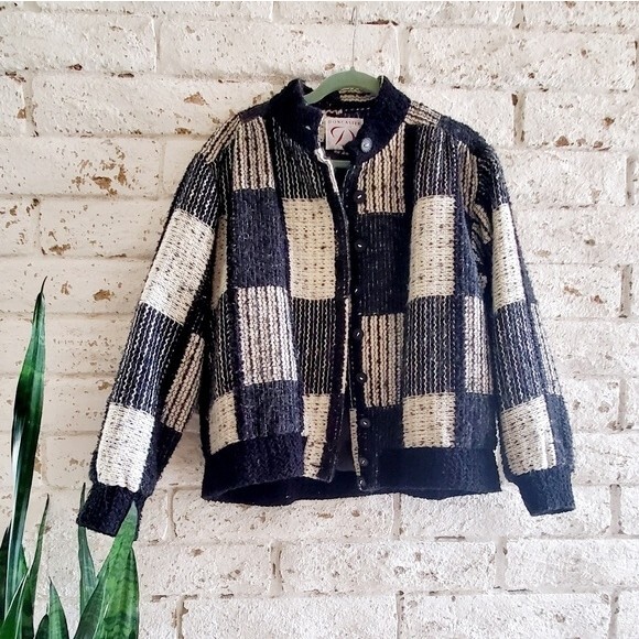 Vintage Doncaster Patchwork Wool Blend Jacket Coat Black & White Size M? - Picture 16 of 16